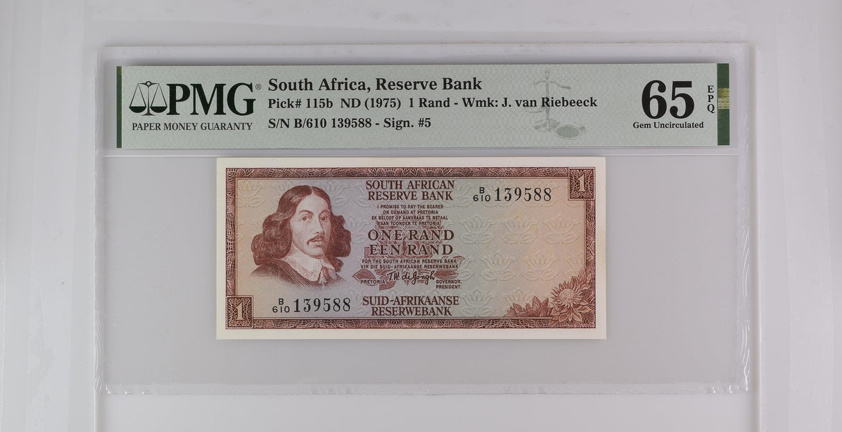 South Africa 1 Rand ND 1975 P 115 b Gem UNC PMG 65 EPQ