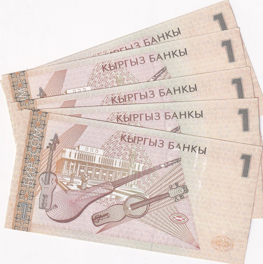 Kyrgyzstan 1 Som 1999 P 15 UNC LOT 5 PCS