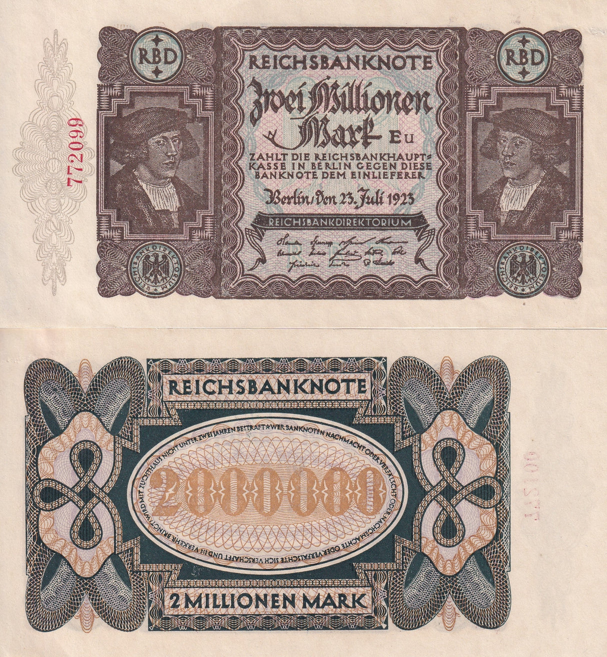 Germany 2 Million Mark 1923 P 89 AUnc