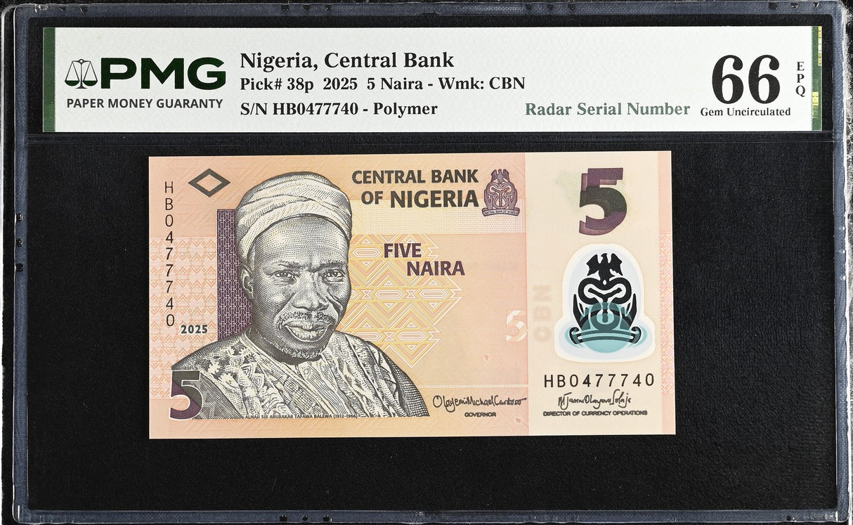 Nigeria 5 Naira 2025 P 38 p Polymer Radar 0477740 Gem UNC PMG 66 EPQ TOP POP