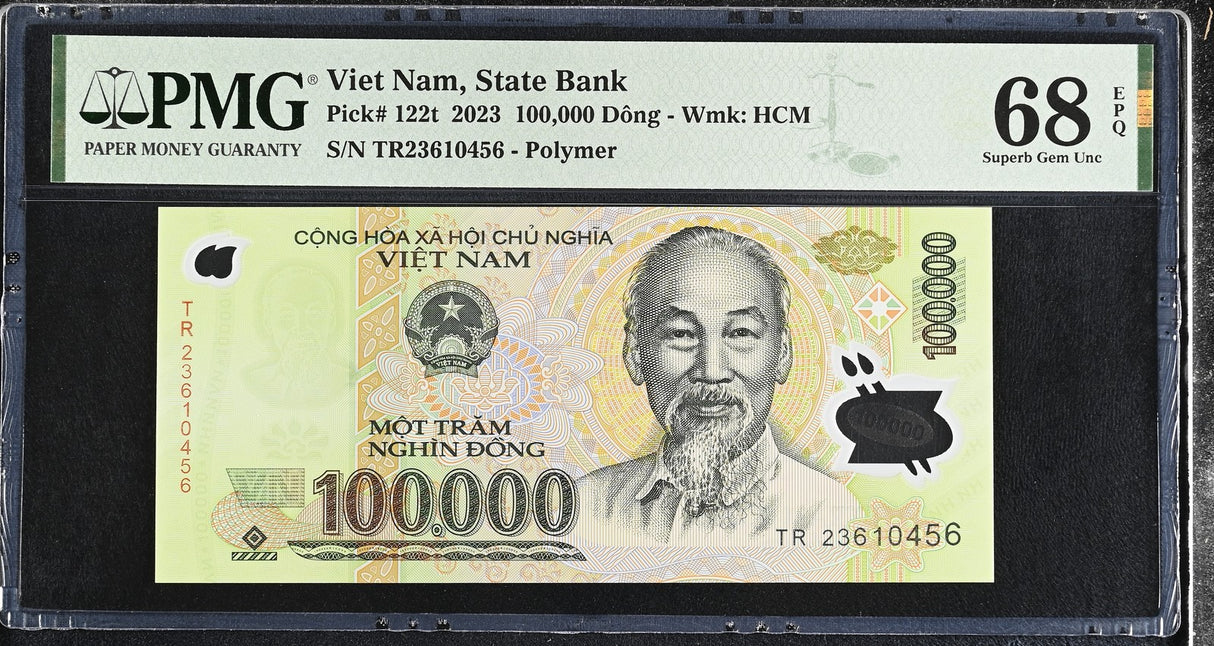 Vietnam 100000 Dong 2023 Polymer P 122 t Superb Gem UNC PMG 68 EPQ