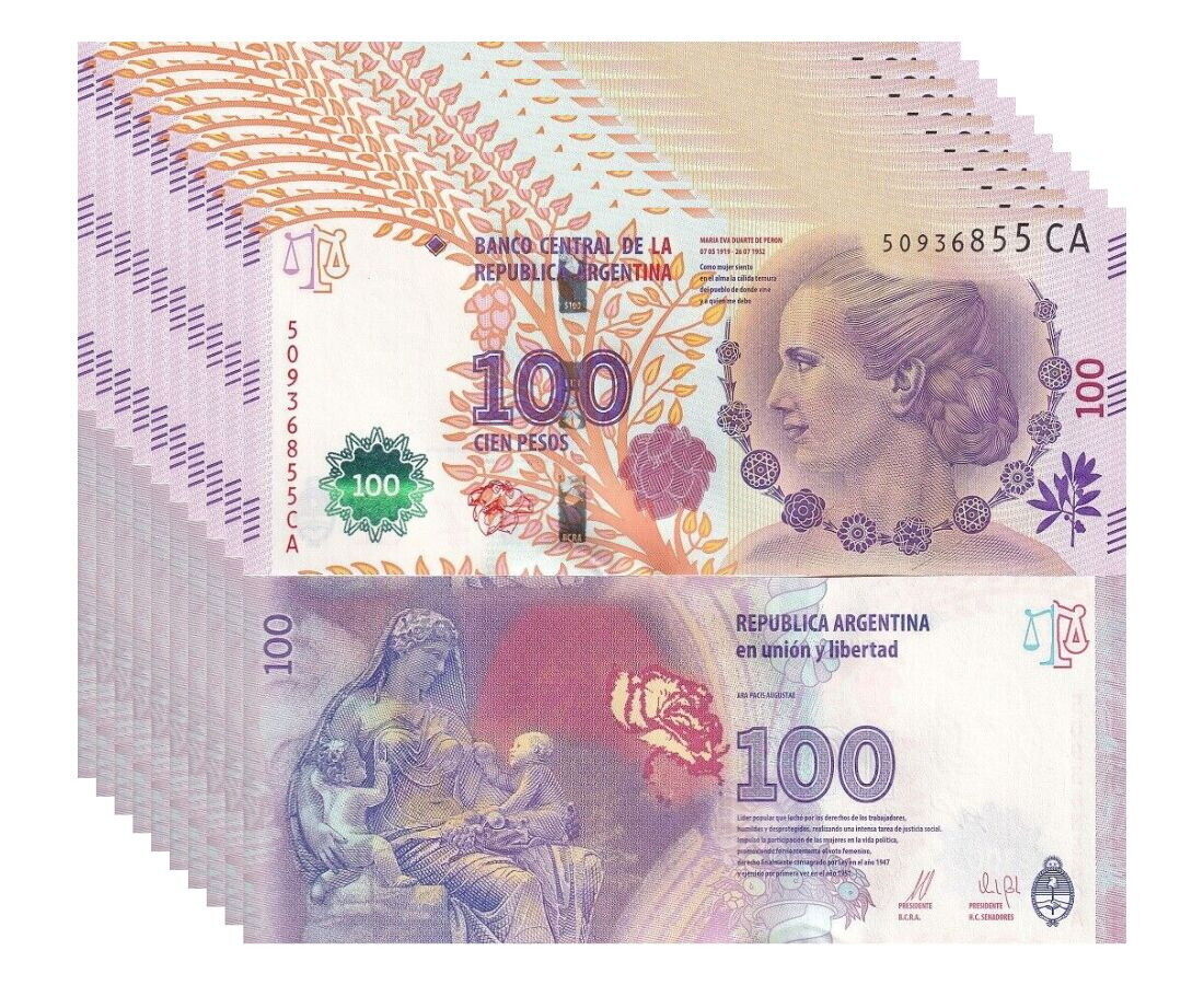 Argentina 100 Pesos ND 2016 P 358 c Random Suffix UNC LOT 10 PCS