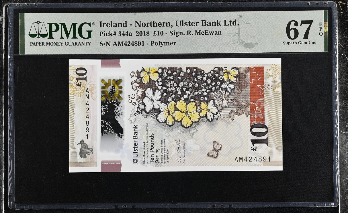 Northern Ireland 10 Pounds 2018 P 344 a Superb Gem UNC PMG 67 EPQ