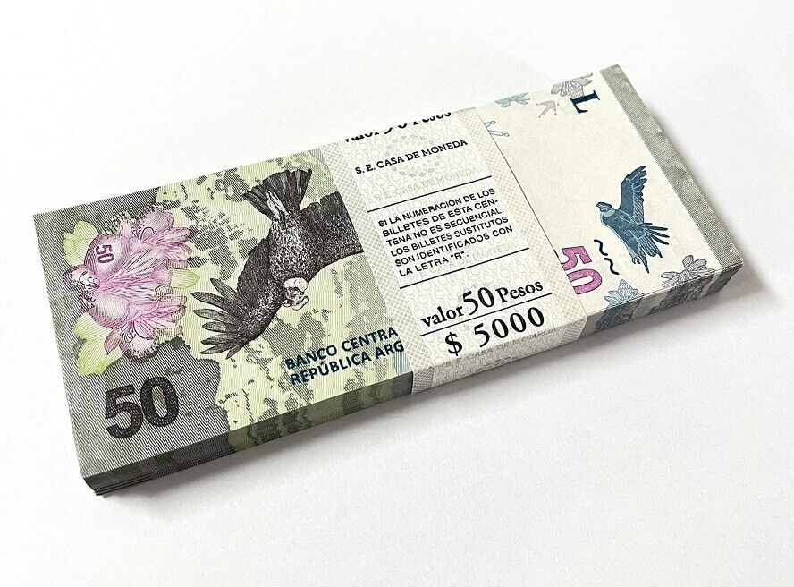 Argentina 50 Pesos 2018 Mixed Suffix P 363 UNC Lot 100 PCS 1 Bundle