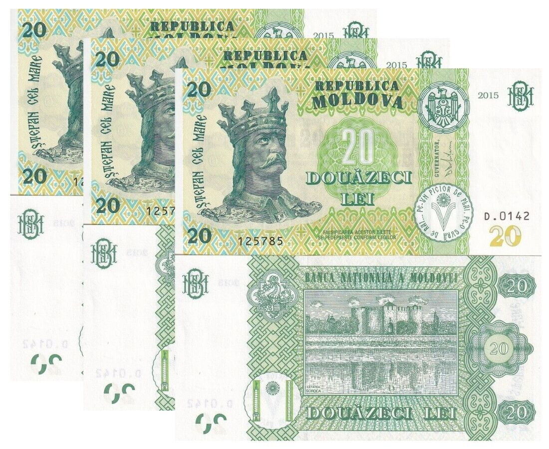 Moldova 20 Lei 2015 P 23 UNC LOT 3 PCS