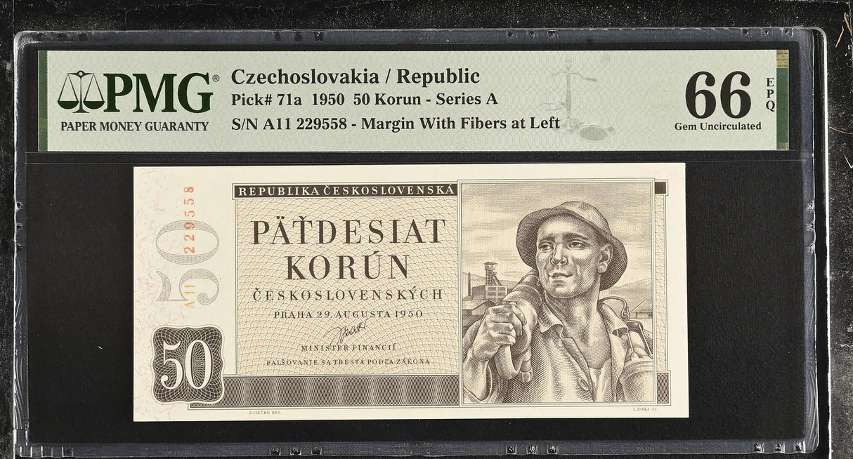 Czechoslovakia 50 Korun 1950 P 91 a Gem UNC PMG 66 EPQ