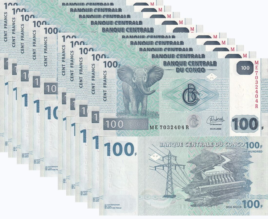Congo 100 Francs 2022 P 98B New Sign UNC LOT 10 PCS