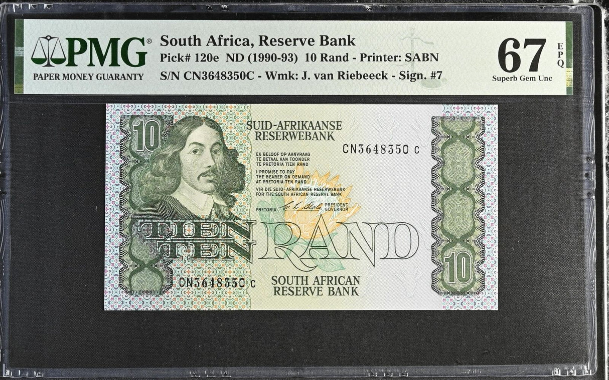 South Africa 10 Rand ND 1990 - 1993 P 120 e Superb Gem UNC PMG 67 EPQ