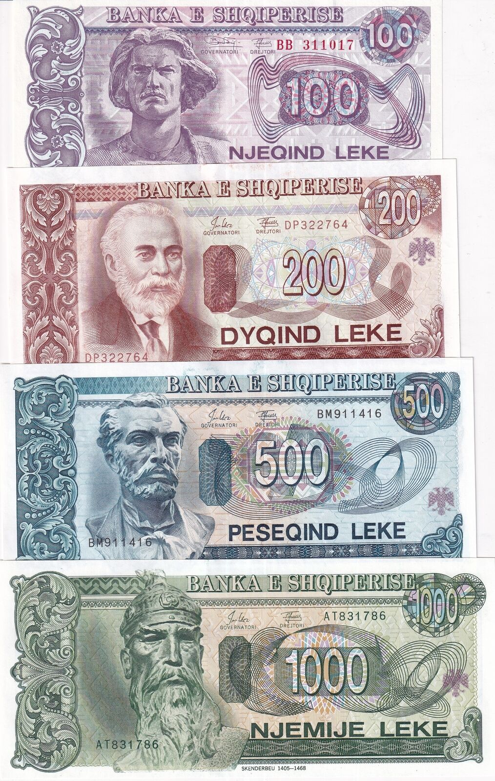 Albania Set 4 Pcs 100 200 500 1000 Leke 1994 P 55 P 56 P 57 P 58 UNC