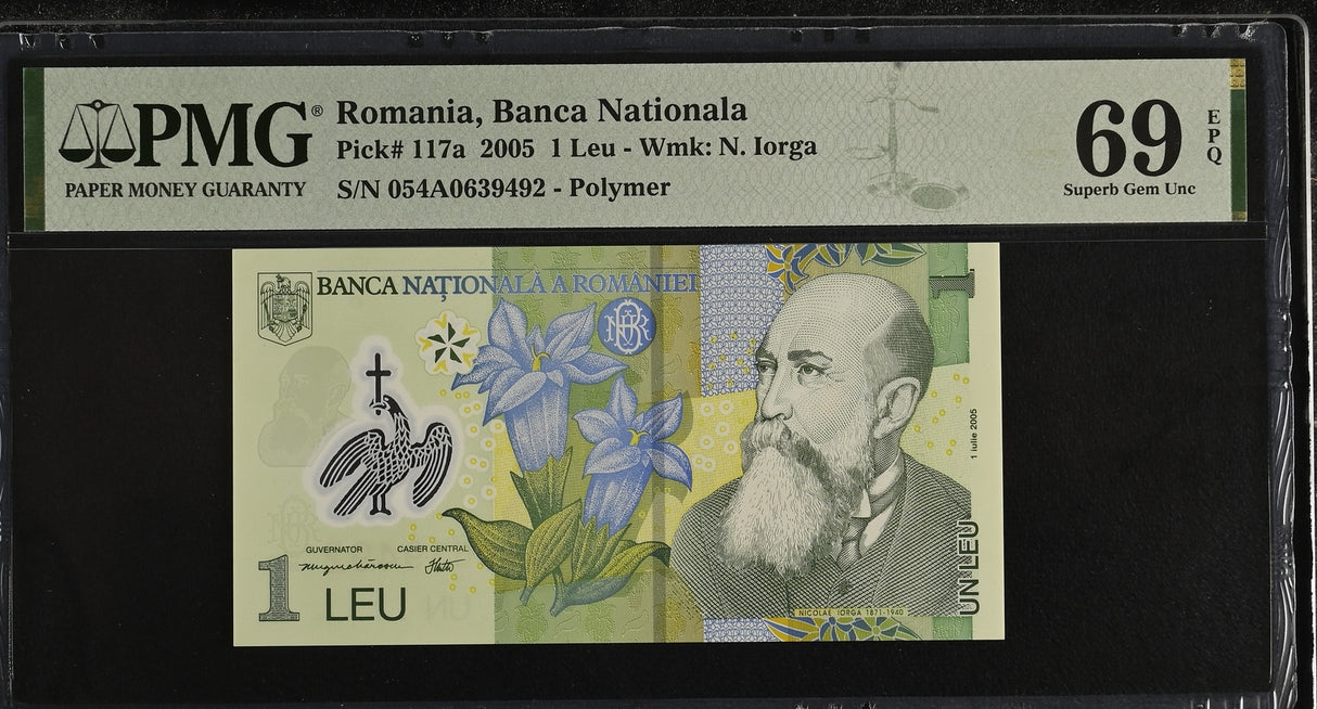 Romania 1 Leu 2005 P 117 a Polymer Superb Gem UNC PMG 69 EPQ