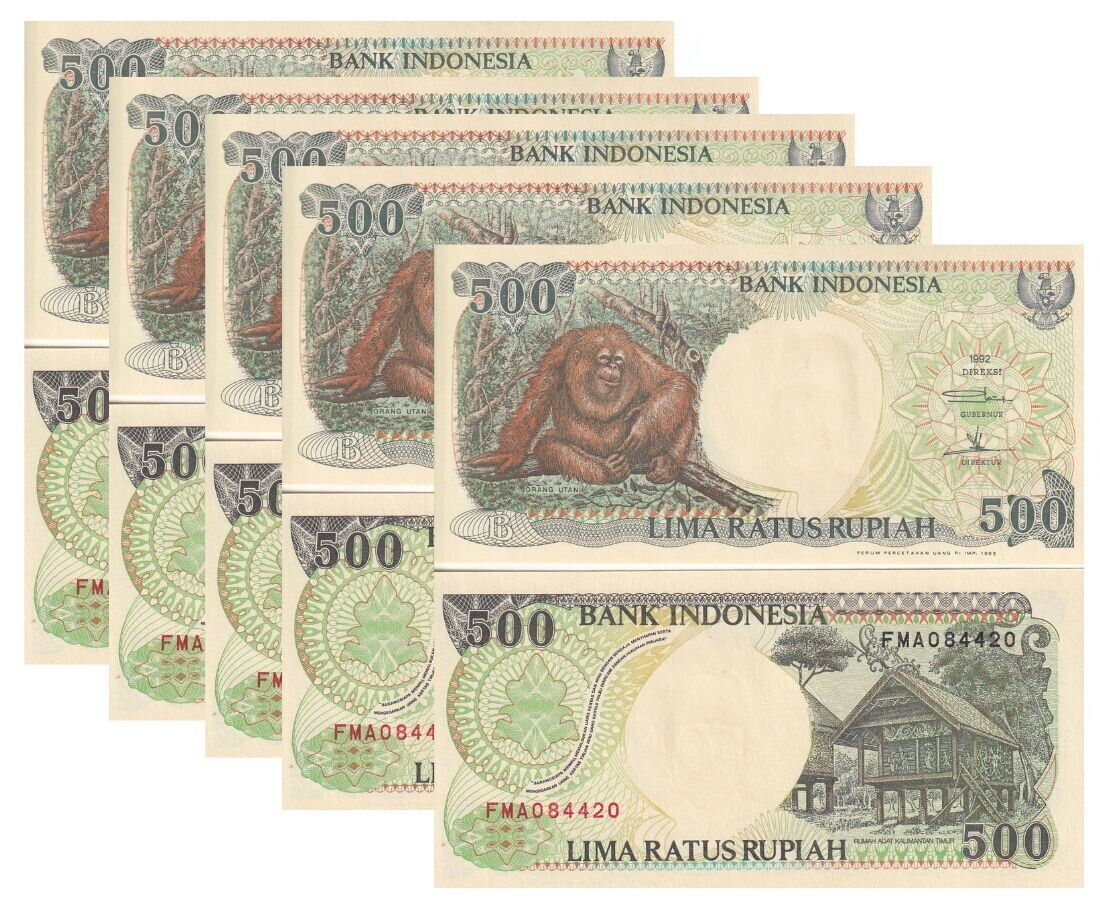 Indonesia 500 Rupiah 1992/Mixed Years P 128 UNC LOT 5 PCS