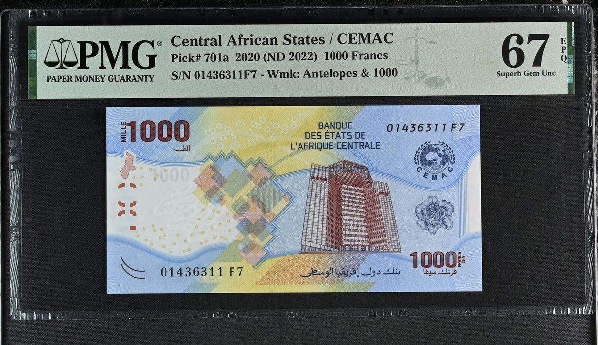 Central African Set 5; 500-10000 francs 2022 P 700-704 Superb Gem UNC PMG 67 EPQ