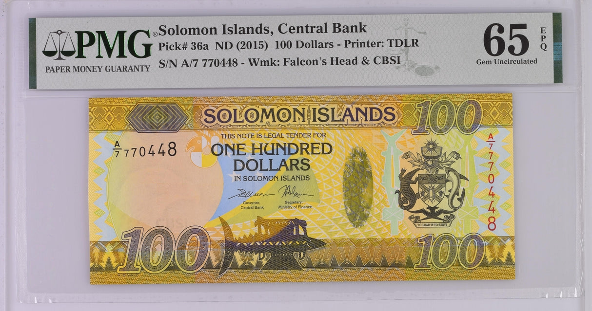 Solomon Islands 100 Dollars ND 2015 P 36 a Gem UNC PMG 65 EPQ