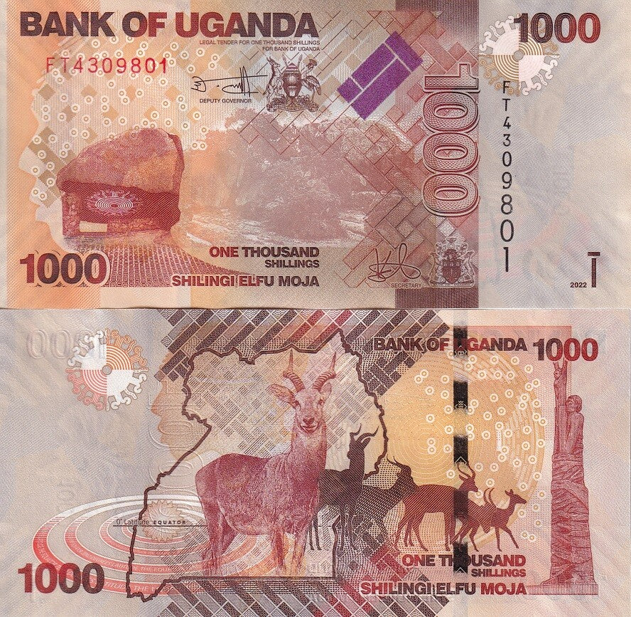 Uganda 1000 Shillings 2022 P 49 UNC LOT 10 PCS 1/10 BUNDLE