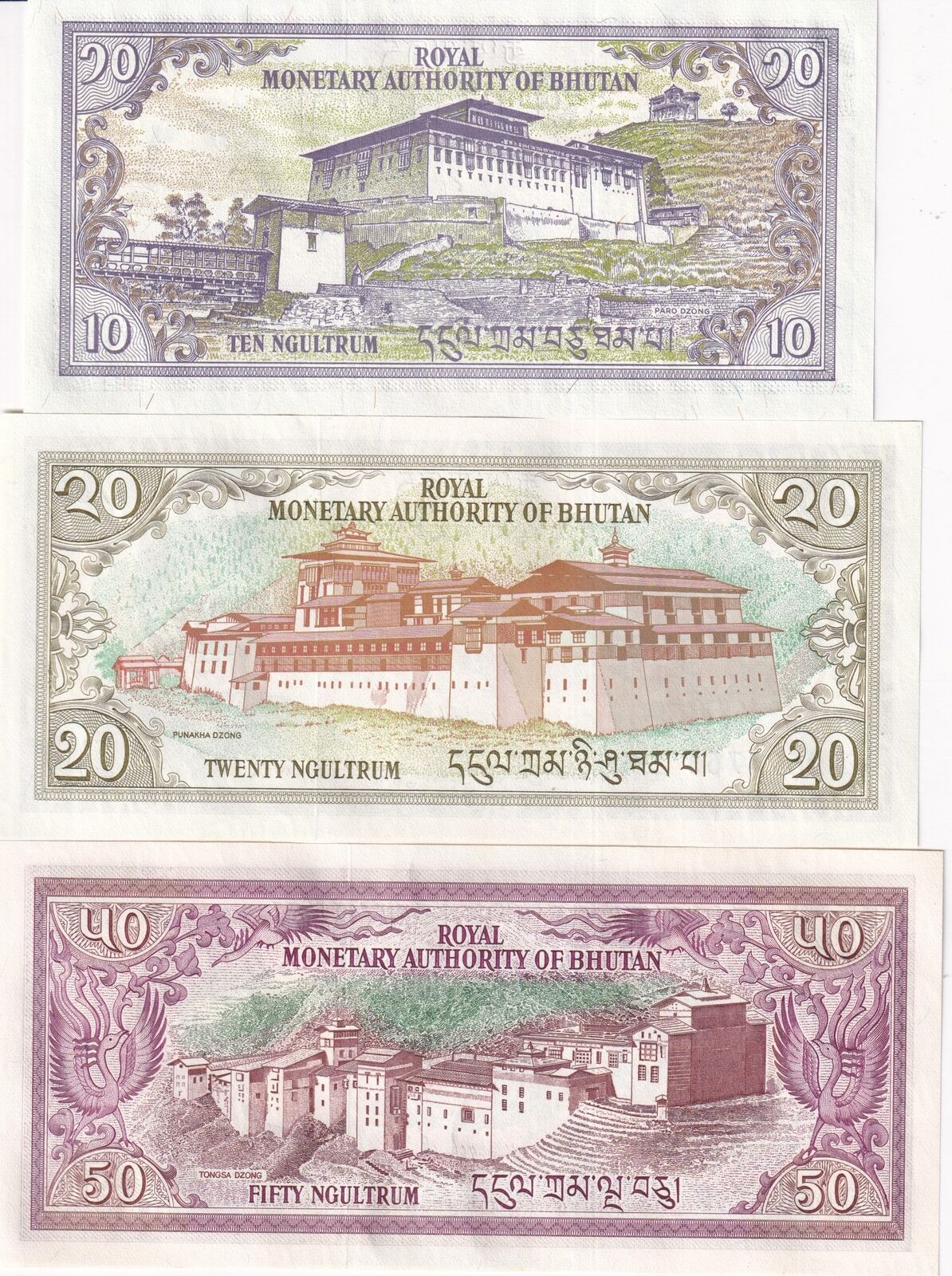 Bhutan Set 3 Pcs 10 20 50 Ngultrum ND Random Year P 17 P 22 P 23 UNC