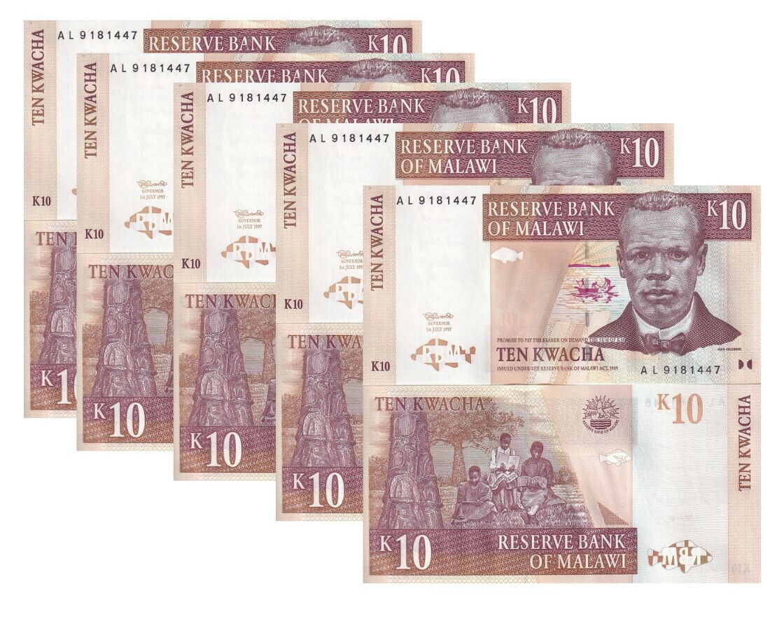 Malawi 10 Kwacha 1997 P 37 UNC LOT 5 PCS