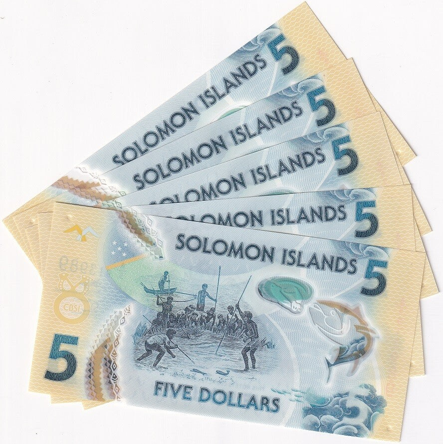 Solomon Islands 5 Dollars ND 2019 P 38 UNC Polymer Lot 5 PCS
