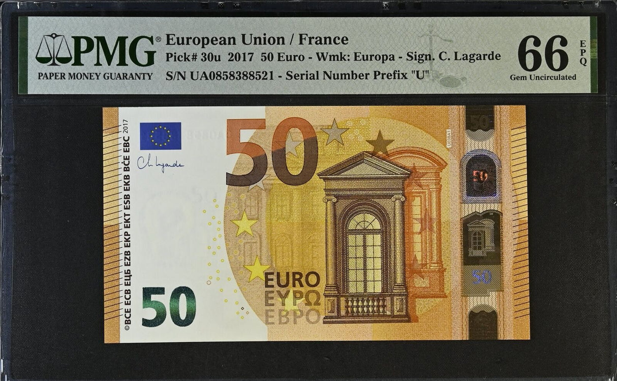 Euro 50 Euro 2017 France P 30 u UA Gem UNC PMG 66 EPQ