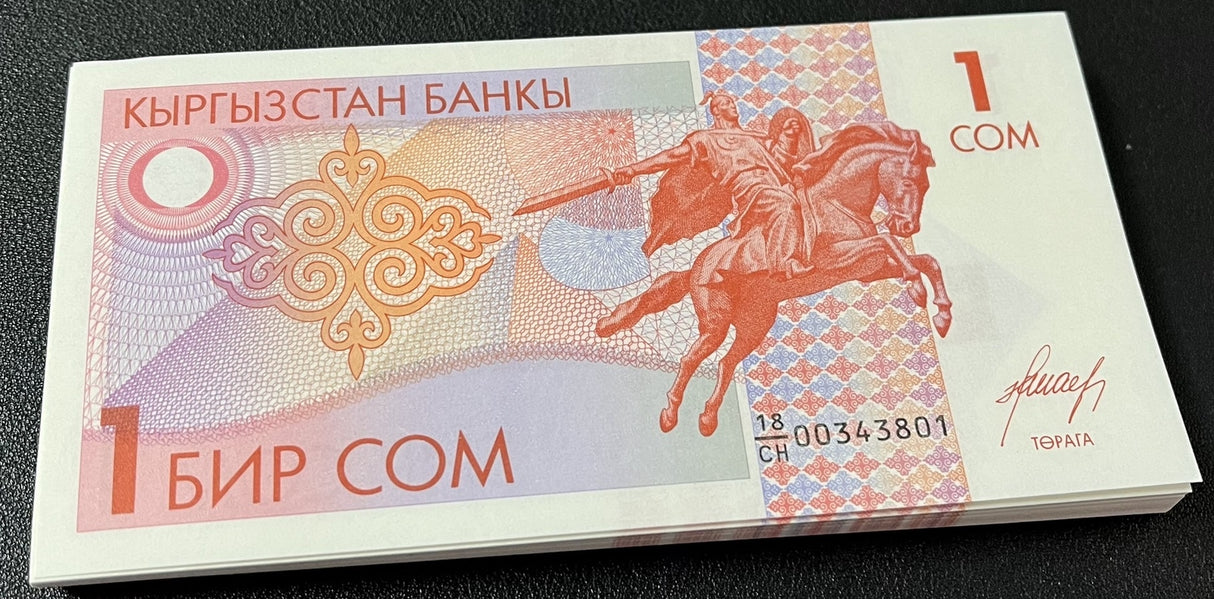 Kyrgyzstan 1 Som 1993 P 4 UNC LOT 100 PCS 1 Bundle