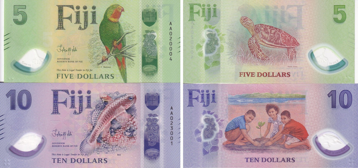 Fiji SET 2 AUnc 5 10 Dollars 2026 2025 P NEW Polymer Deisgn AU