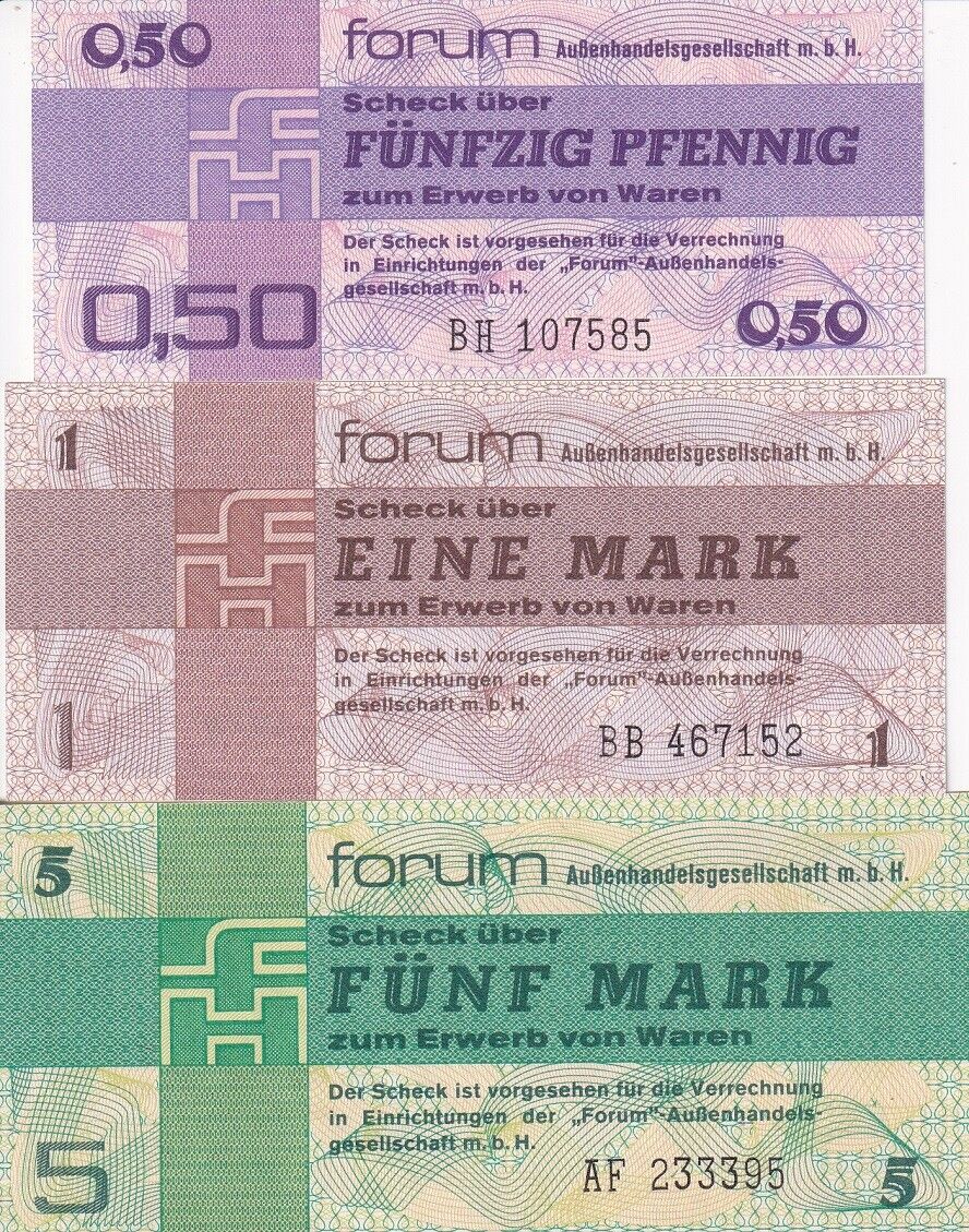 Germany Demorcratic Set 3 Pcs 0.5 1 5 Mark 1979 P FX1 FX2 FX3 UNC