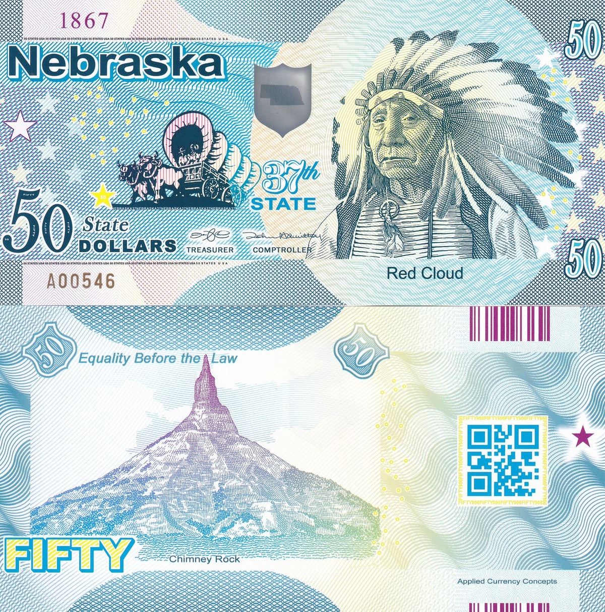 UNITED STATE USA. 50 DOLLARS 2019 POLYMER 37TH STATE NEBRASKA RED CLOUD, Private