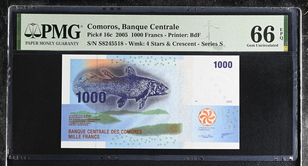 Comoros 1000 Francs 2005 P 16 c Gem UNC PMG 66 EPQ