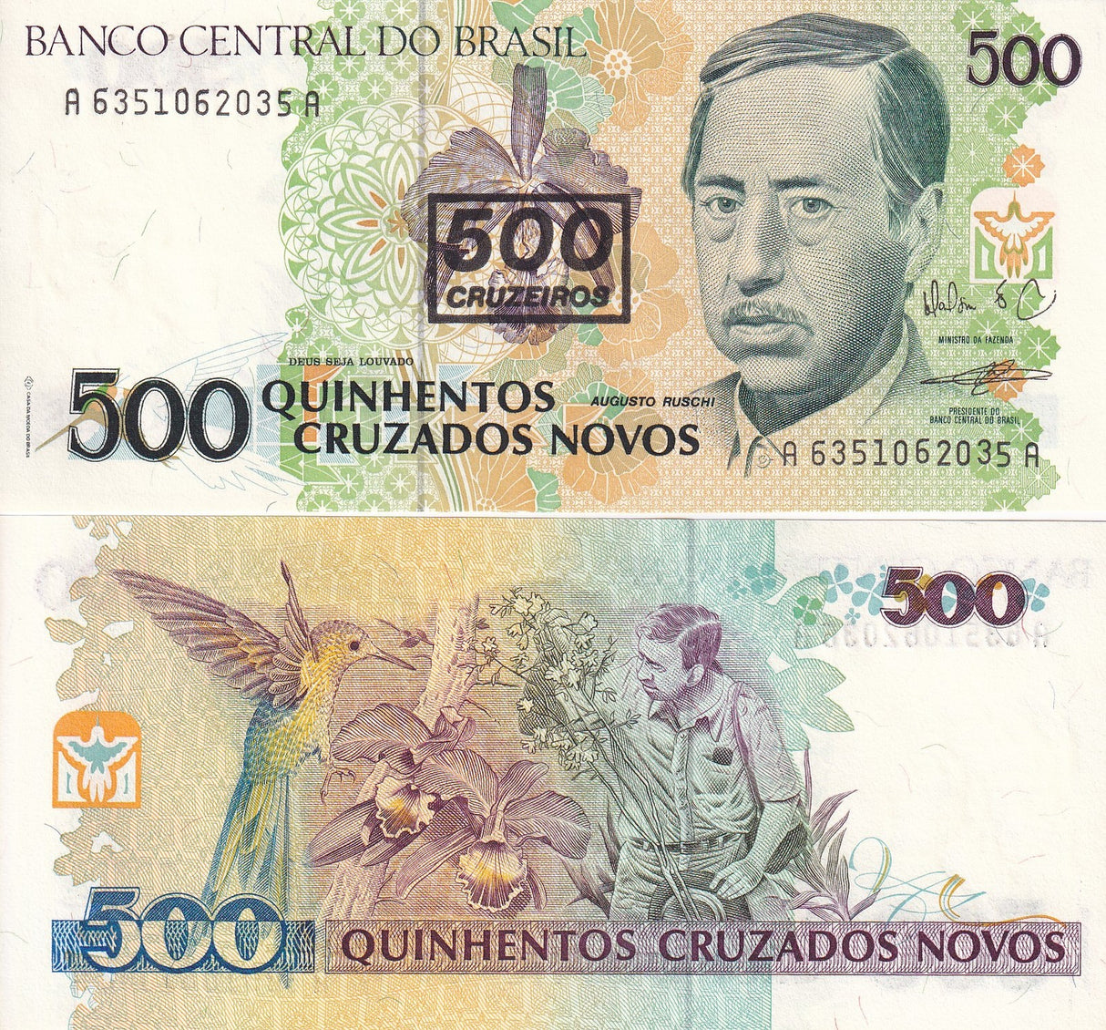 BRAZIL 500 CRUZ ON 500 CRUZ 1990 P 226 UNC
