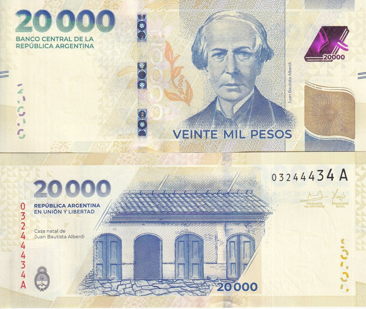 Argentina 20000 Pesos 2024 P 370 New Series UNC Lot 3 Pcs