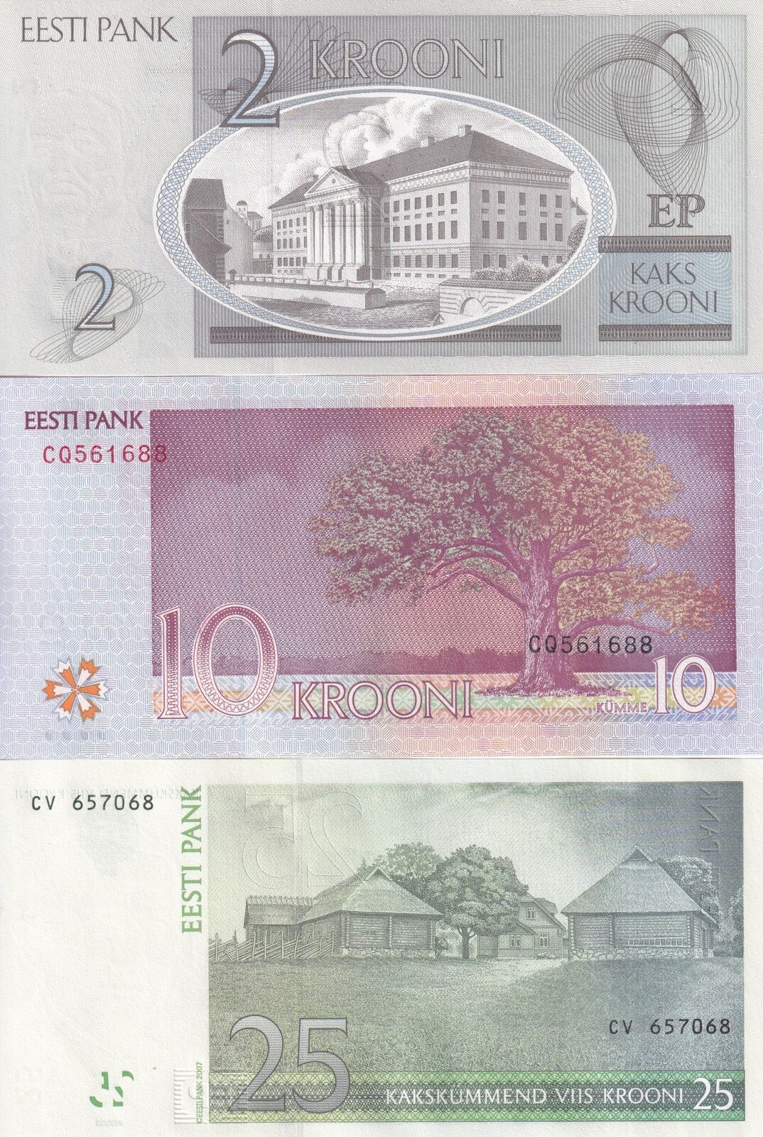 Estonia SET 3 PCS 2 10 25 Krooni 2006 - 2007 P 85 P 86 P 87 UNC
