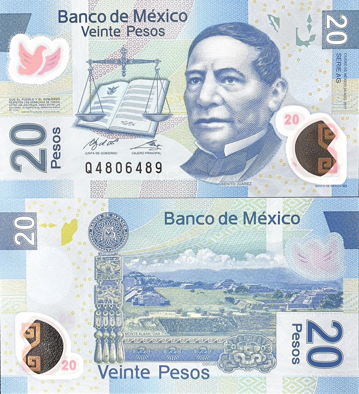 Mexico 20 Pesos 2017 P 122 ad Series AG Polymer Random Prefix UNC