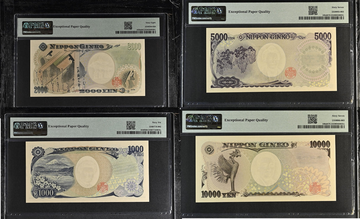 Japan Set 4; 1000 2000-10000 Yen ND 2004 P 103-106 Superb Gem PMG 66 67 68 EPQ