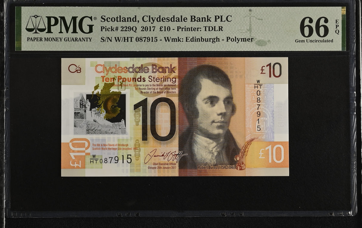 Scotland 10 Pounds 2017 P 229Q Gem UNC PMG 66 EPQ