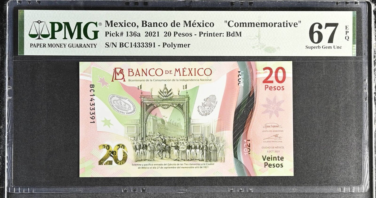 Mexico 20 Pesos 2021 P 136 a Commemorative Superb Gem UNC PMG 67 EPQ