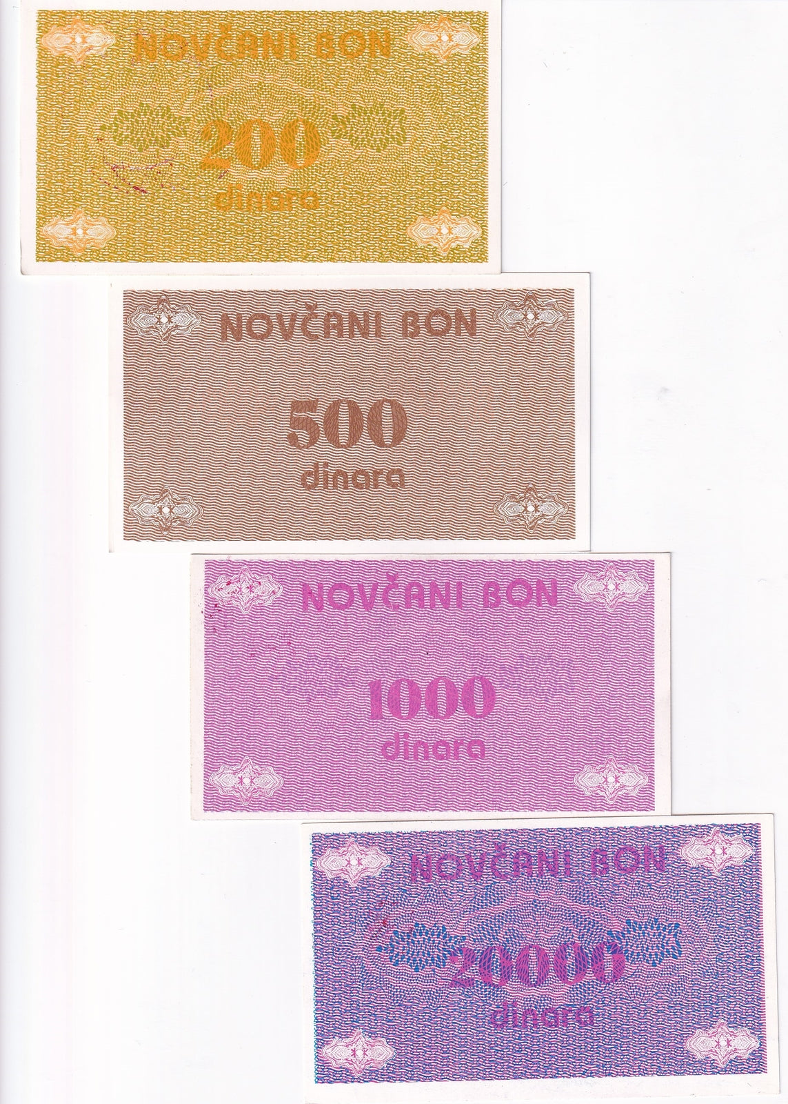 Bosnia & Herzegovina Set 4 UNC 200 500 1000 2000 Dinara ND 1992 P 48 49 50 52