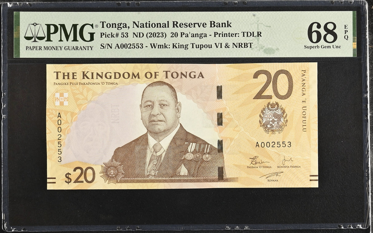 Tonga 20 Pananga ND 2023 P 53 Superb Gem UNC PMG 68 EPQ TOP POP