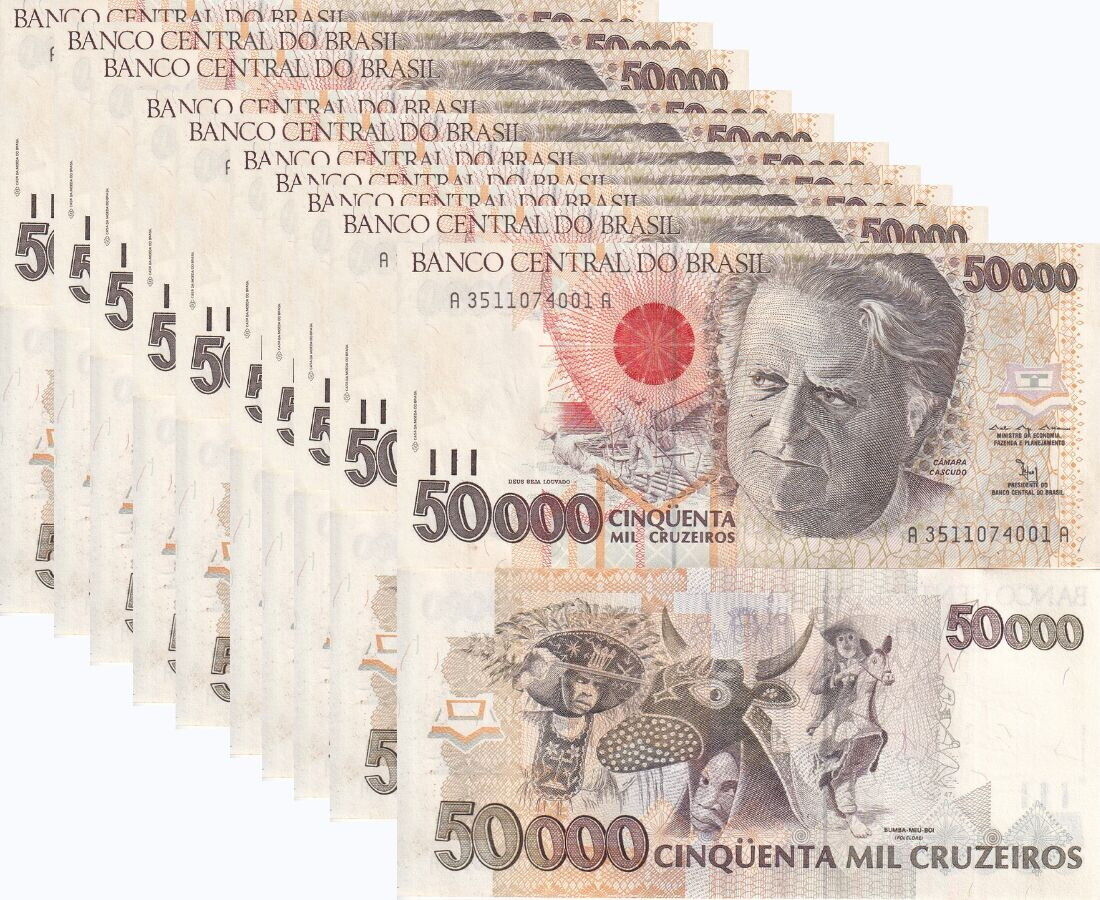 Brazil 50000 Cruzeiros ND 1991-1993 P 234 Bumba-meu-Boi LOT 10 UNC