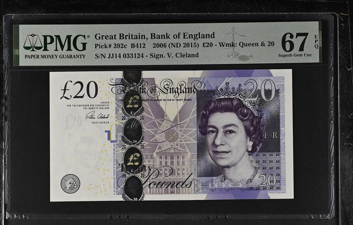 Great Britain 20 Pounds 2006 ND 2015 P 392 c QEII Superb Gem UNC PMG 67 EPQ
