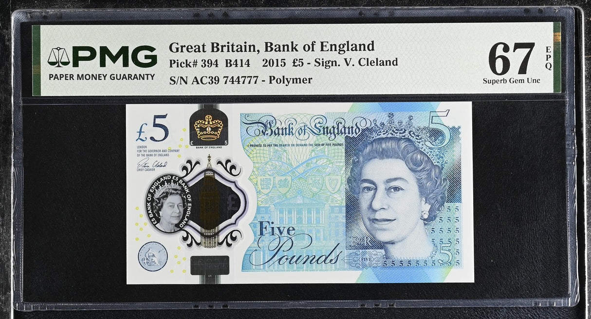 Great Britain 5 Pounds 2015 QE II Polymer P 394 Superb Gem UNC PMG 67 EPQ