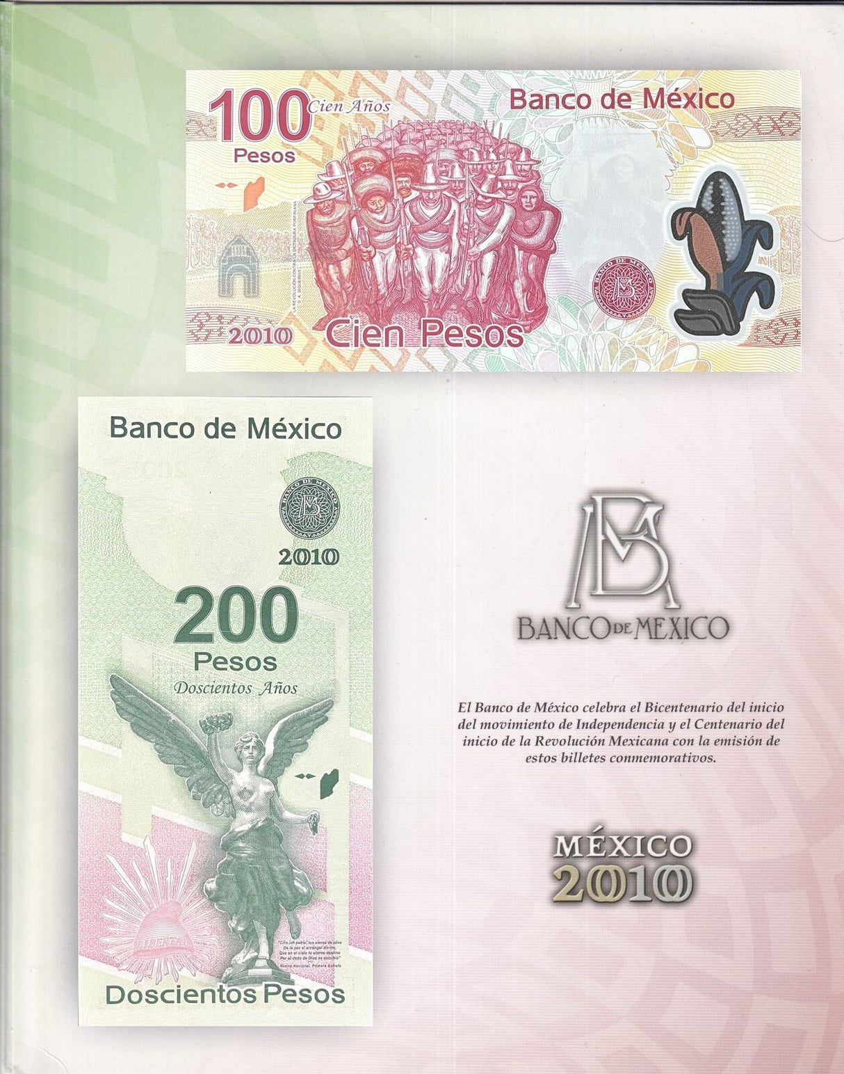 Mexico 100 200 Pesos ND 2007 2008 Commemorative P 128 129 UNC With Folder