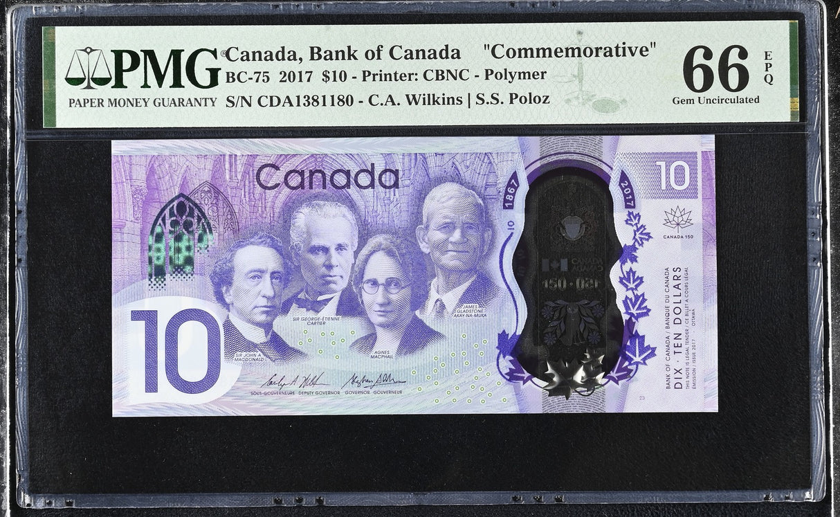 Canada 10 Dollars 2017 P 112 CDA Wilkins Poloz Comm. Gem UNC PMG 66 EPQ