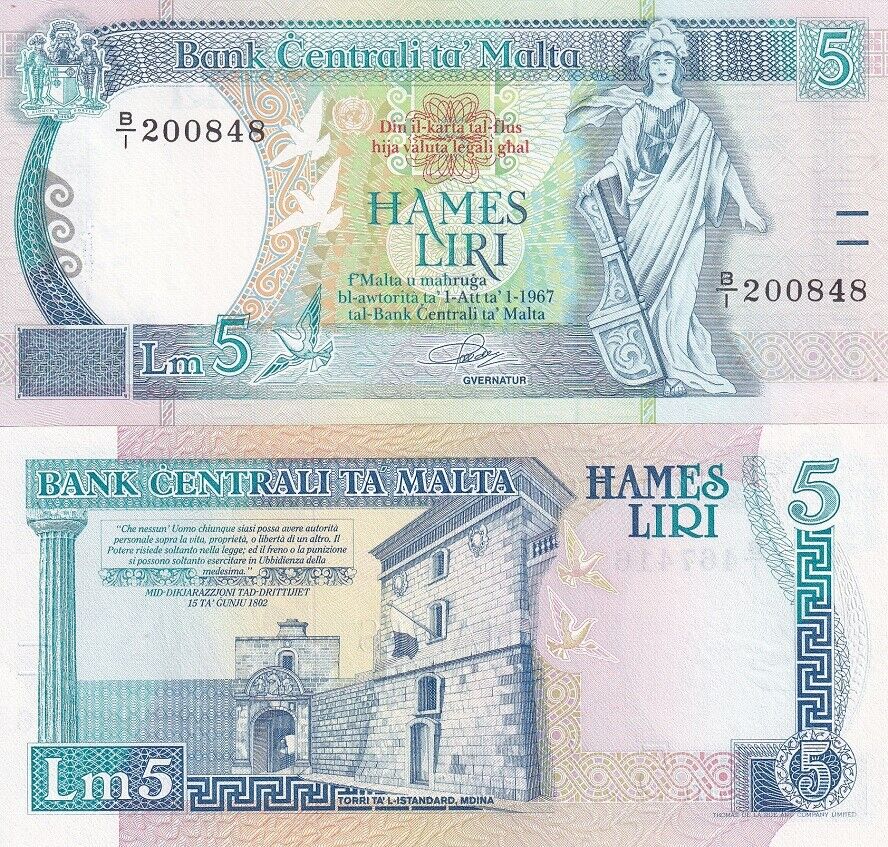 Malta 5 Liri L. 1987 1989 P 42 UNC