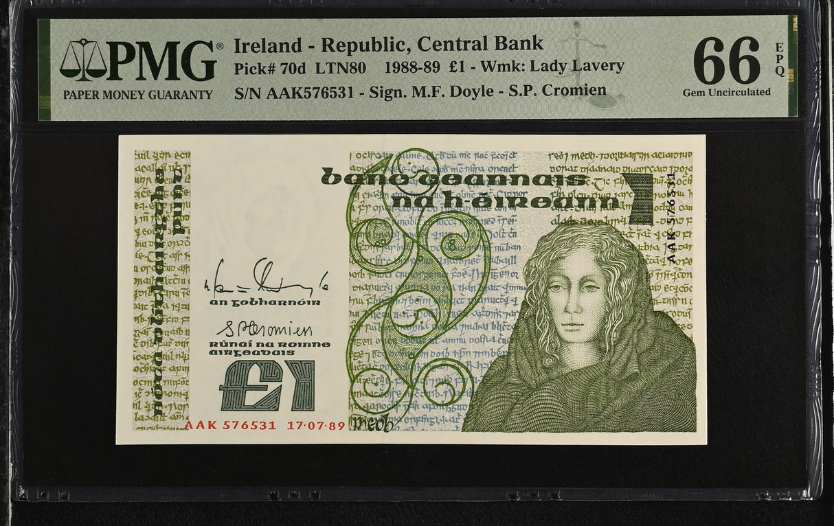 Ireland 1 Pounds 1989 P 70 d Gem UNC PMG 66 EPQ