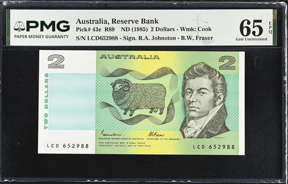 Australia 2 Dollars ND 1985 P 43 e Gem UNC PMG 65 EPQ