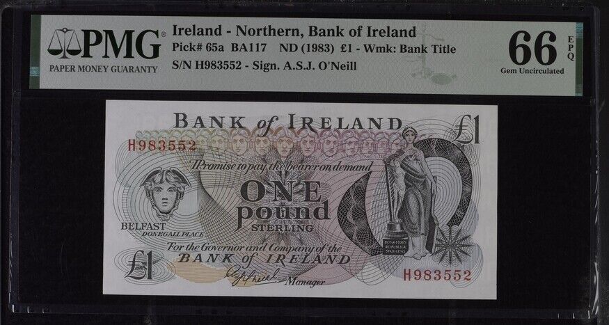 Northern Ireland 1 Pounds ND 1983 P 65 a Gem UNC PMG 66 EPQ