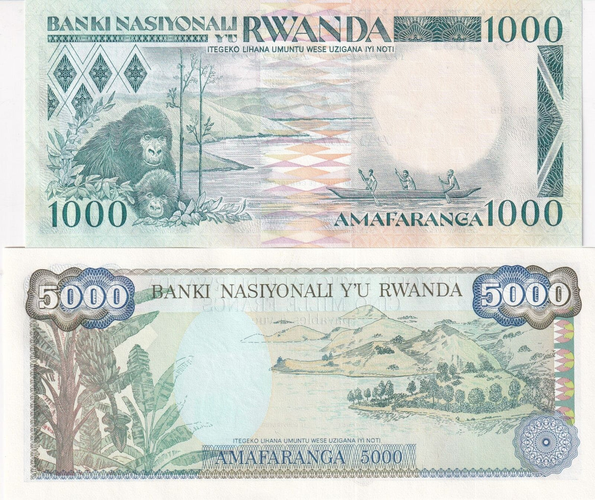 Rwanda Set 2 PCS 1000 5000 Francs 1988 P 21 P 22 UNC