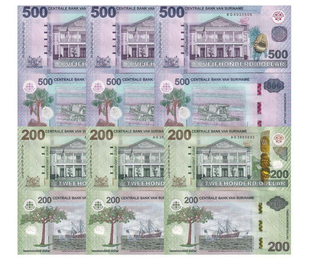 Suriname LOT 3 X SET 2 = 6 UNC 200 500 Dollars 2024 P New Fishing Boat Tractor