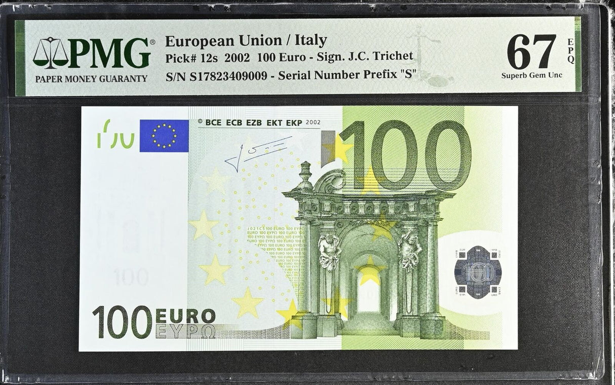 Euro 100 Euro Italy 2002 P 12 s Superb Gem UNC PMG 67 EPQ