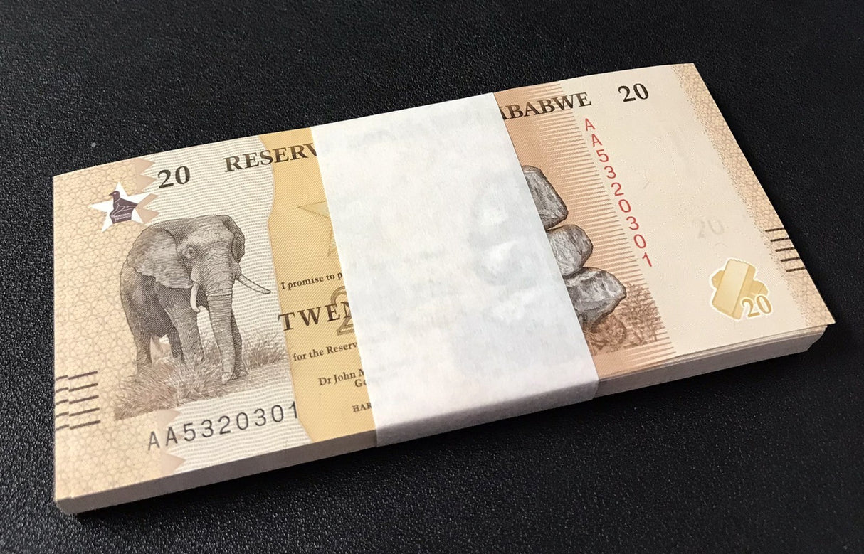Zimbabwe 20 Zig 2026 P 116 New Design ELEPHANT UNC LOT 100 PCS 1 Bundle