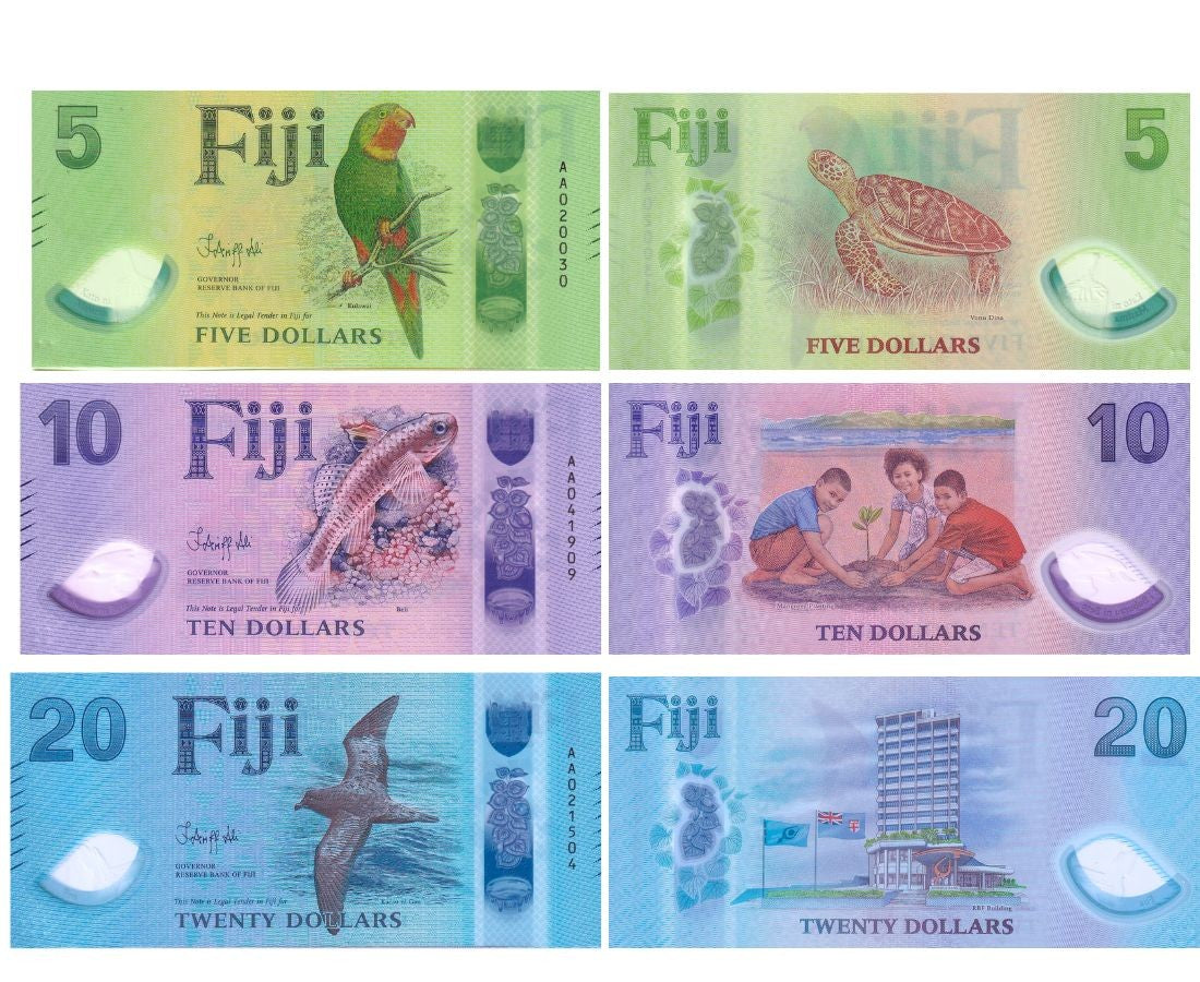 Fiji SET 3 UNC 5 10 20 Dollars 2026 2025 P NEW Polymer Deisgn UNC